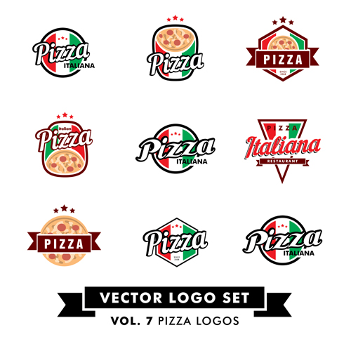 Pizza color logos vector  