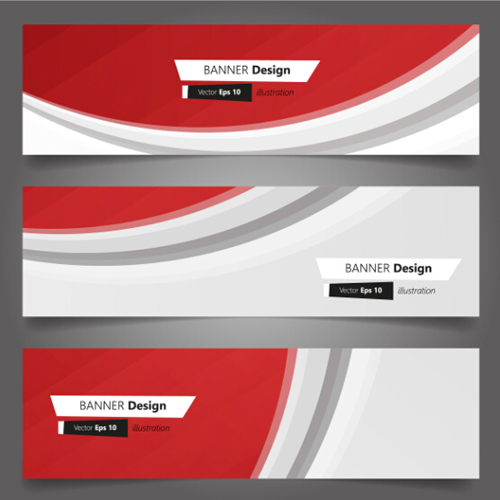 Red wavy banners vector set 02  