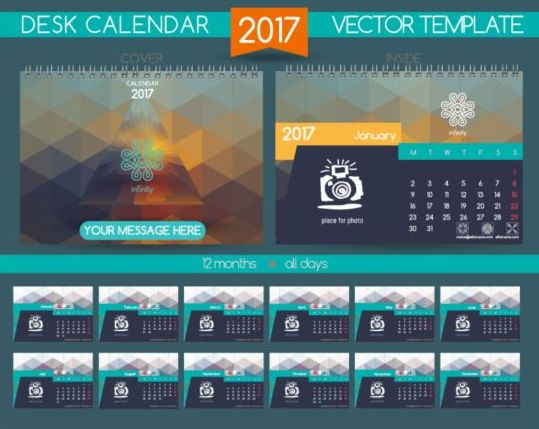 Retro Skriv bords kalender 2017 vektor mall 05  