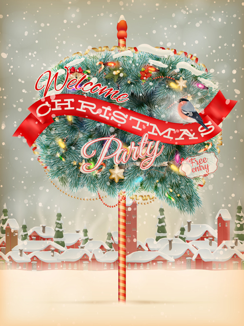 Round christmas tree winter background vector 02  