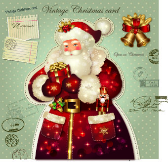 Santa golden glow christmas cards vector 05  