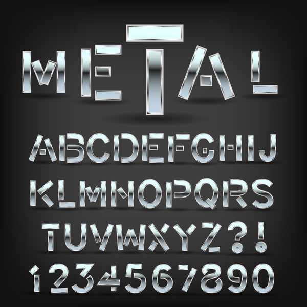銀金属数字アルファベット ベクトル  