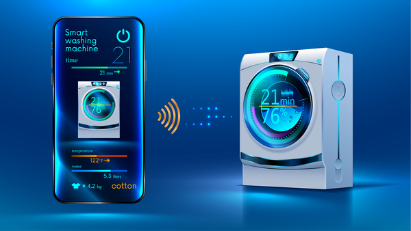 Smart washing machine with mobile vector  