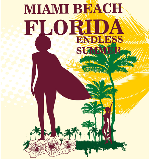 Summer holiday miami beach poster vector 09  