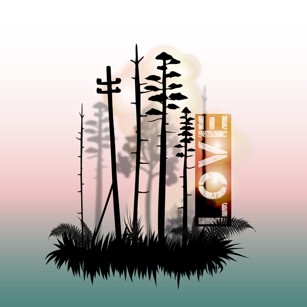 Baum-Silhouette mit Stadt Landschaft Mode Vektor 10  