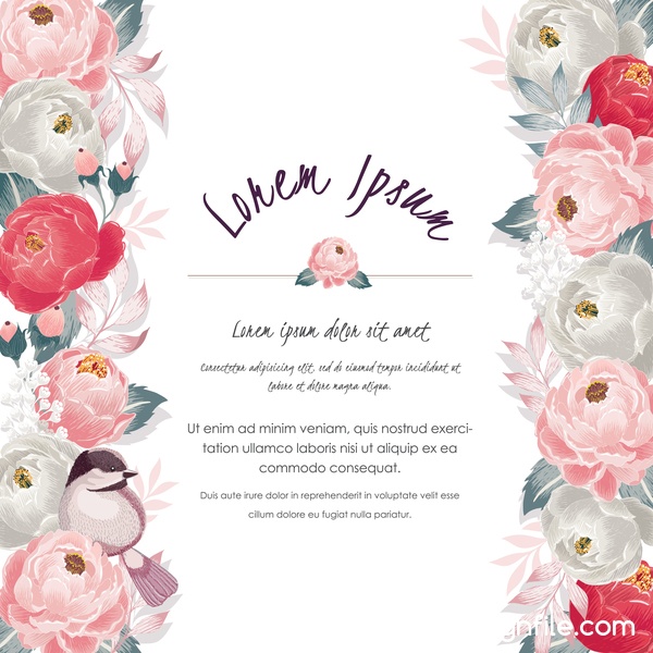 Vintage flower with greeting card for your text design vector 17  