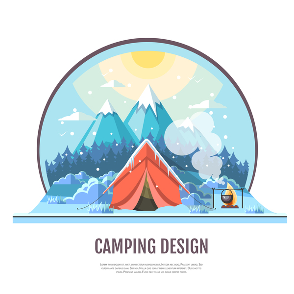 冬のキャンプテントの背景ベクトルのデザイン03  