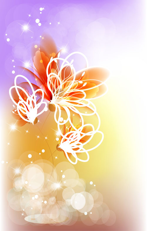 Points of light background with flowers vector set 04  