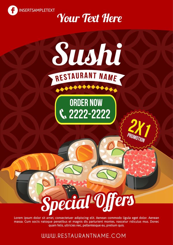vecteur de modèle d'affiche de restaurant de sushi  