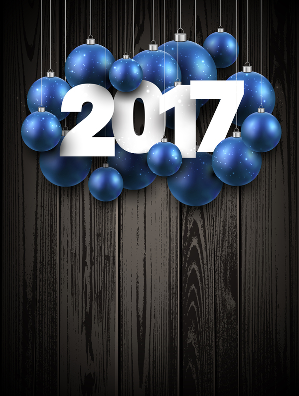 2017 синий рождественский шарик с деревянным вектором фона  