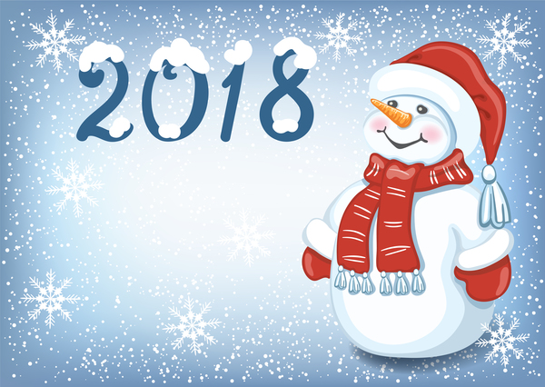 Weihnachtshintergrund 2018 mit Schneemannvektor  