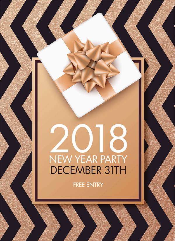 Carte d'invitation de fête de nouvel an 2018 avec vecteur d'arc  
