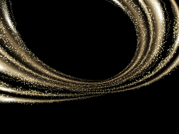 黒の背景ベクトルと抽象的な金色の光の波状  