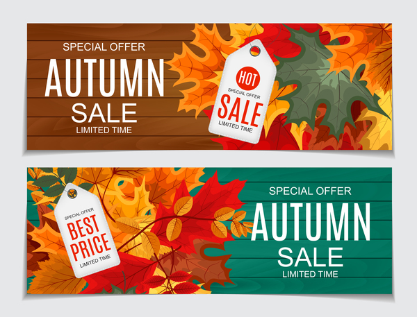 Autumn sale banners with tags vector 01  