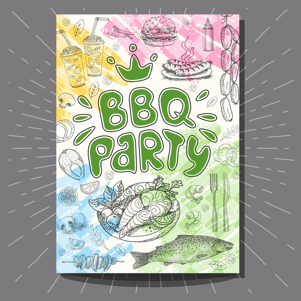 Vecteurs de modèle BBO Party flyer dessinés à la main 02  