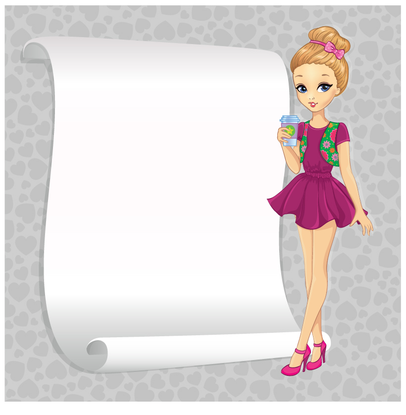 Beautiful girl with blank paper vector 17  