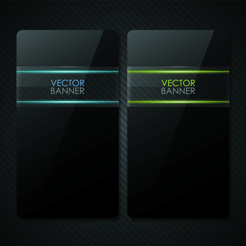 Set of Shiny Black Banners vector 01  