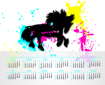 Calendar 2014 with Splash horse illustration vector 01  