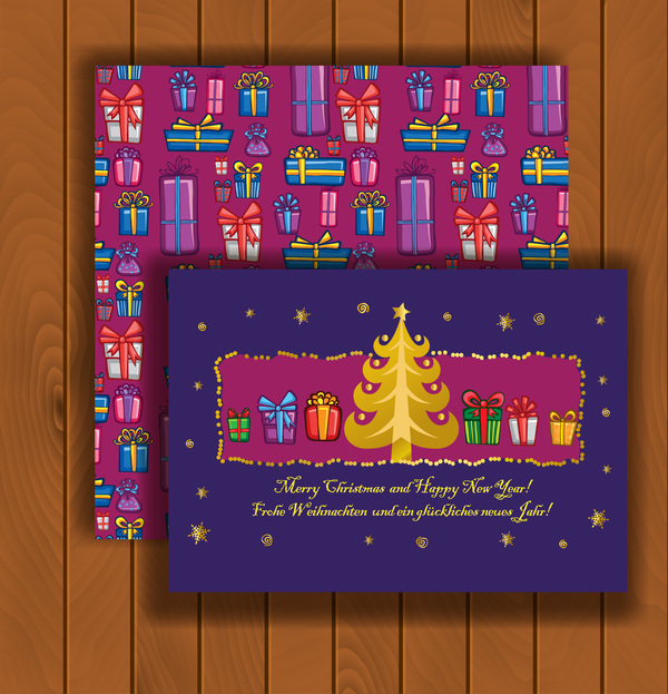 Jul Gratulations kort och kuvert med trä bakgrund vektor 16  