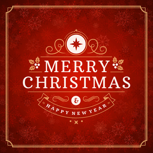 Christmas lable with frame and red background vector 01  