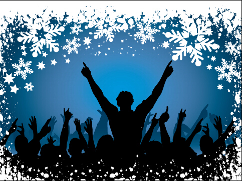 Christmas party background with people silhouetter vector 09  