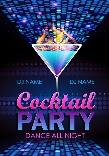 Cocktail disco night party poster vector set 04  