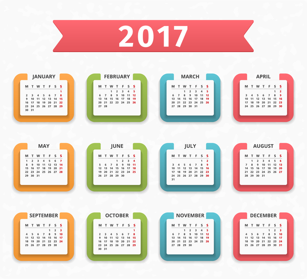 Papier de couleur calendrier 2017 vector design  