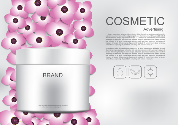 Kosmetisches Werbungsplakat mit rosa Blumenvektor 02  