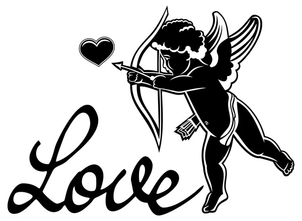 Cupid with valentine decorative silhouettes vector 02  