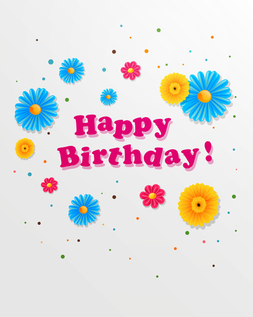 Cute flower with Happy birthday greeting cards vector 01  