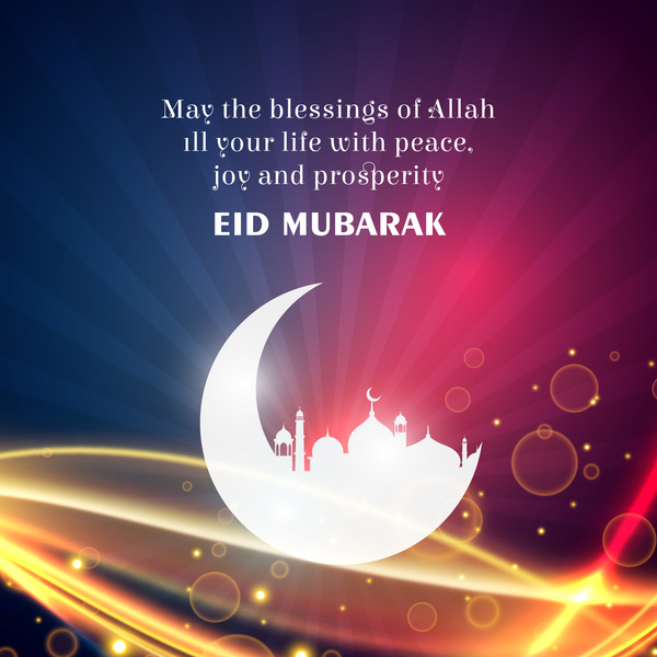 Eid Mubarak mit glänzendem Hintergrunddesignvektor  