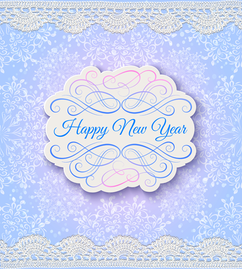 Elegant new year card with lace border vector 01  