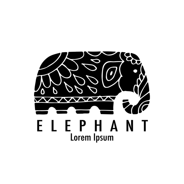 Logos d'éléphant avec décor floral floral 02  