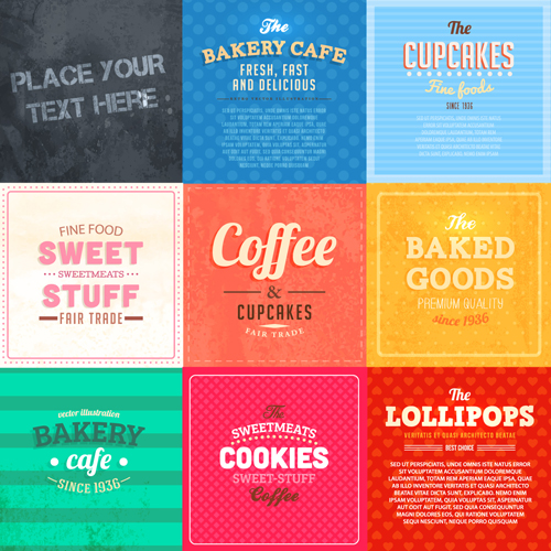 Cute Food Labels design vector 04  