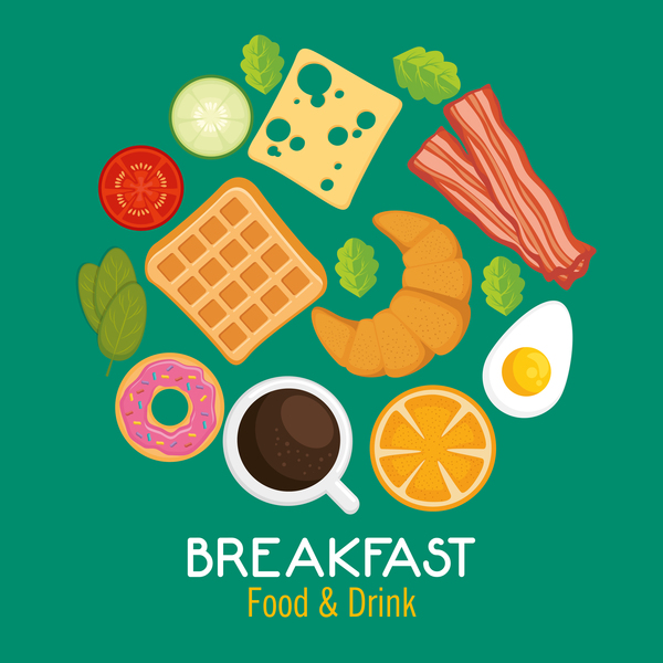 食べ物と飲み物の朝食のポスターのベクトル02  