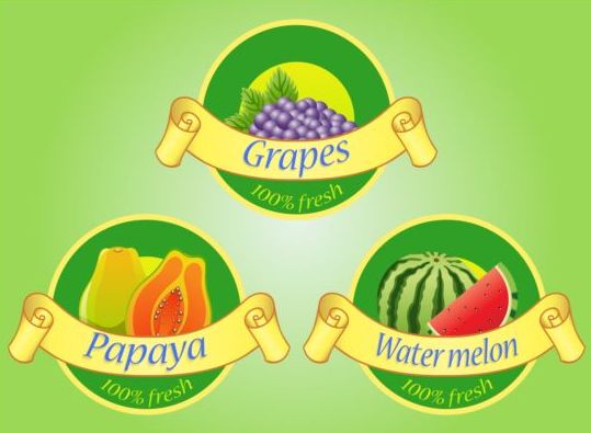 Fruits labels with ribbon vector 02  
