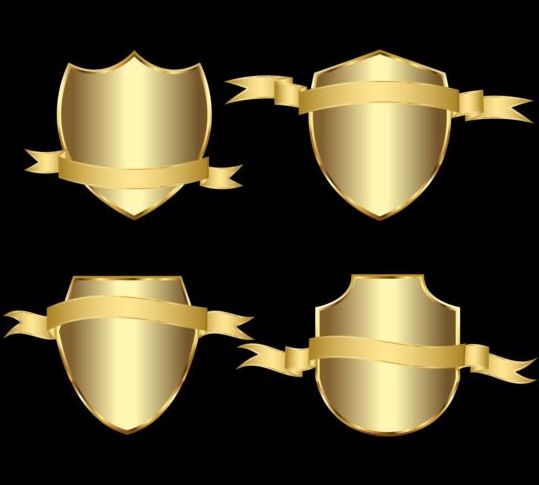 Golden shield with ribbon vector 02  