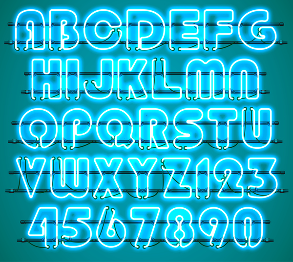 Green neon alphabet with numbers vector 01  