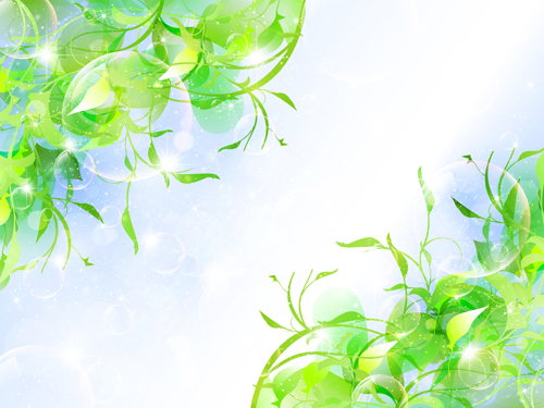 Halation bubble with green leaves vector background 01  