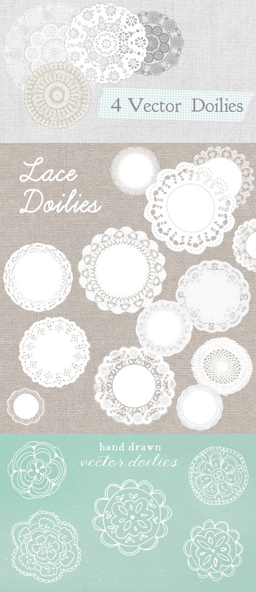 Hand drawn lace doilies vector material  