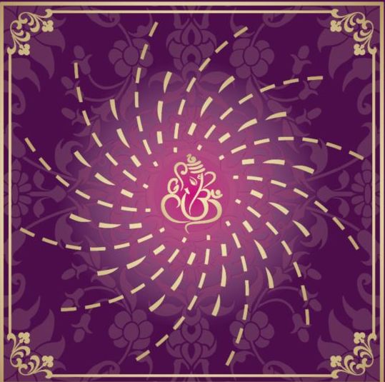Индийский стиль цветочный фиолетовый фон вектор 13  