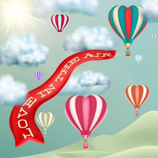 Liefde banner met hete luchtballon Vector materiaal 01  