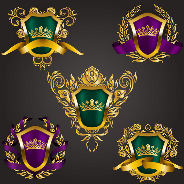 Luxusschildaufkleber mit heraldischem Vektor 07  
