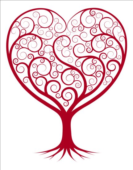 Matériel de vecteur de coeur d’arbre rouge  