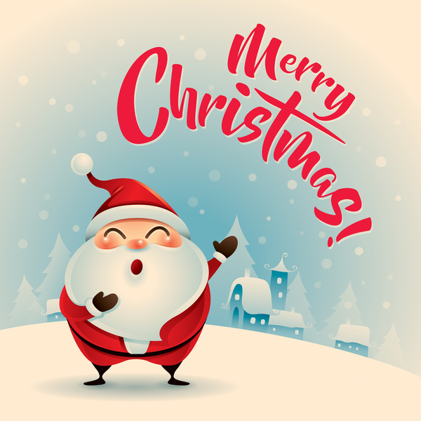 Retro christmas greeting card with cute santa vectors 10  
