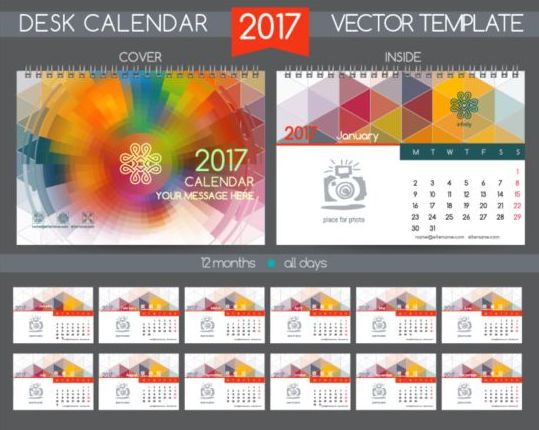 Ретро Настольный календарь 2017 Векторный шаблон 24  