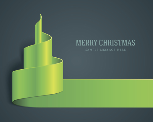 Ribbon christmas tree green vector  