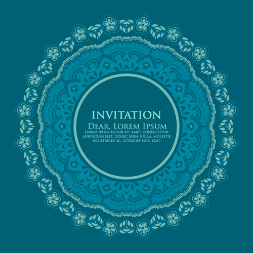 Round floral pattern invitation cards vector material 02  