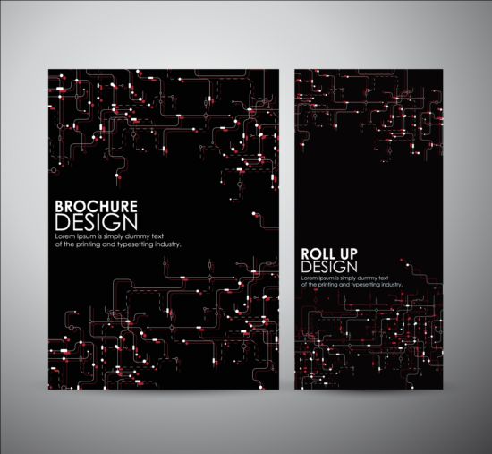 Tech style brochure cover template vector 03  
