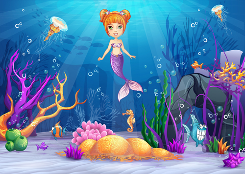Cartoon Underwater World vectors 04  